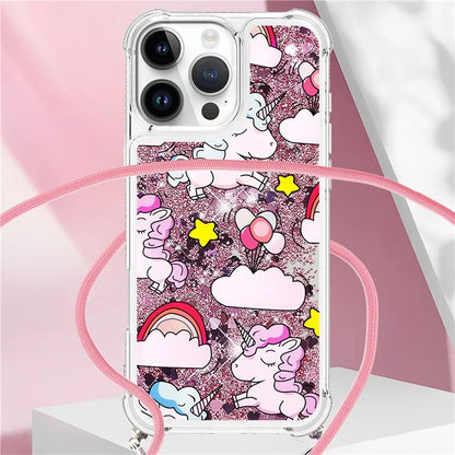 YB Quicksand Series-5 for iPhone 16 Pro Max TPU Case with Lanyard Pattern Print Phone Cover