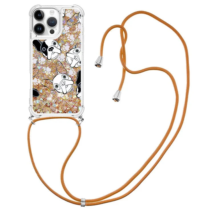 YB Quicksand Series-5 for iPhone 16 Pro Max TPU Case with Lanyard Pattern Print Phone Cover