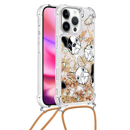 YB Quicksand Series-5 for iPhone 16 Pro Max TPU Case with Lanyard Pattern Print Phone Cover