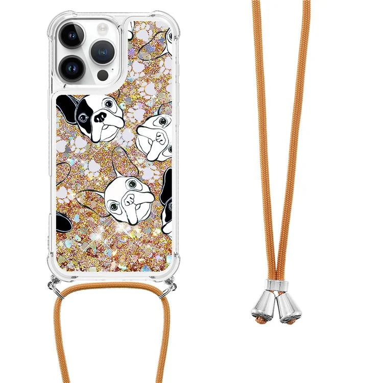 YB Quicksand Series-5 for iPhone 16 Pro Max TPU Case with Lanyard Pattern Print Phone Cover