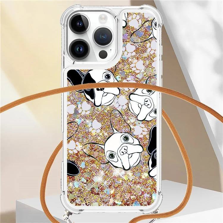 YB Quicksand Series-5 for iPhone 16 Pro Max TPU Case with Lanyard Pattern Print Phone Cover