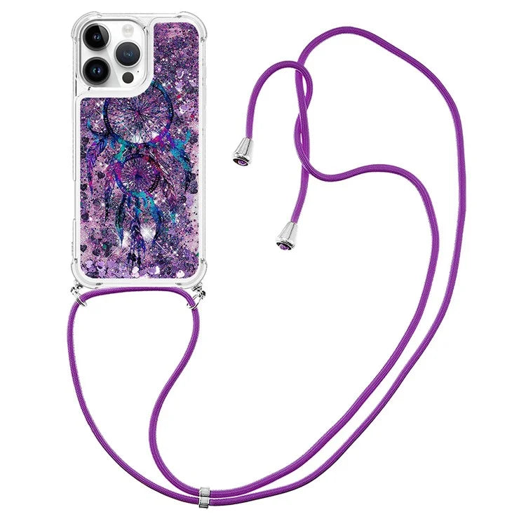 YB Quicksand Series-5 for iPhone 16 Pro Max TPU Case with Lanyard Pattern Print Phone Cover