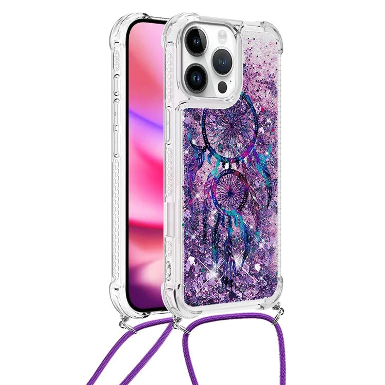 YB Quicksand Series-5 for iPhone 16 Pro Max TPU Case with Lanyard Pattern Print Phone Cover