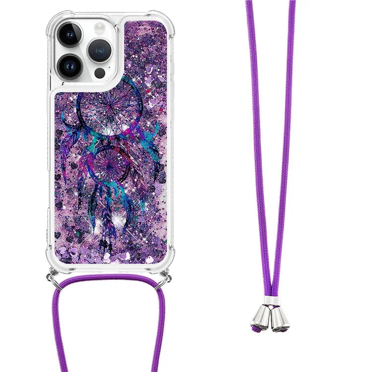 YB Quicksand Series-5 for iPhone 16 Pro Max TPU Case with Lanyard Pattern Print Phone Cover