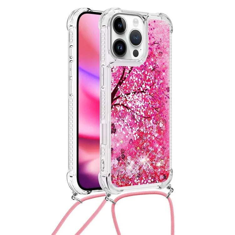YB Quicksand Series-5 for iPhone 16 Pro Max TPU Case with Lanyard Pattern Print Phone Cover