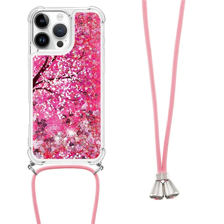 YB Quicksand Series-5 for iPhone 16 Pro Max TPU Case with Lanyard Pattern Print Phone Cover