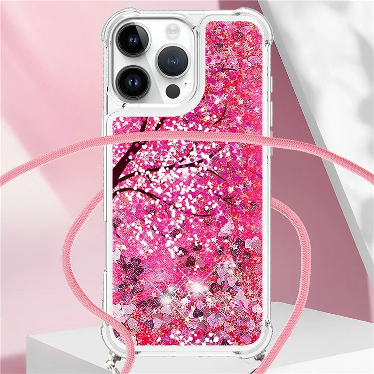 YB Quicksand Series-5 for iPhone 16 Pro Max TPU Case with Lanyard Pattern Print Phone Cover