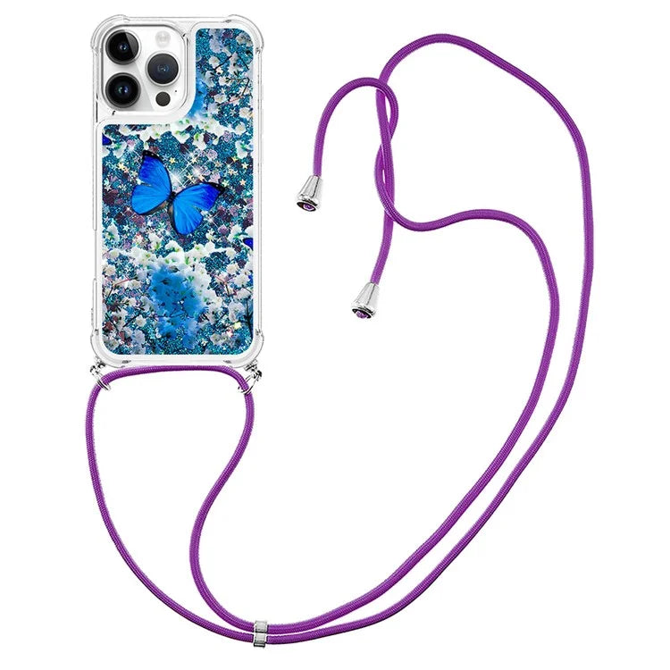 YB Quicksand Series-5 for iPhone 16 Pro Max TPU Case with Lanyard Pattern Print Phone Cover