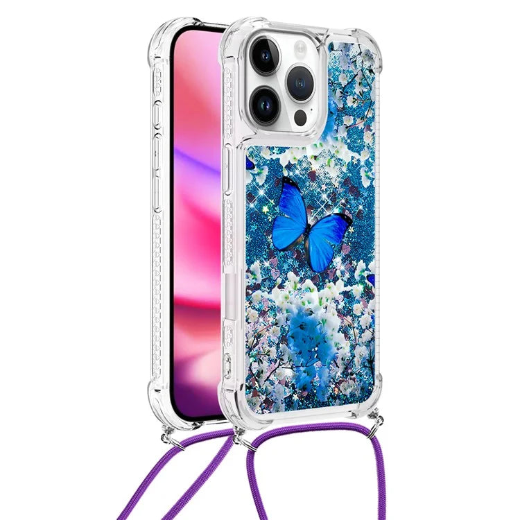YB Quicksand Series-5 for iPhone 16 Pro Max TPU Case with Lanyard Pattern Print Phone Cover