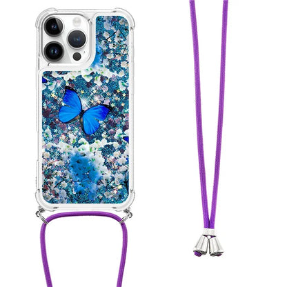 YB Quicksand Series-5 for iPhone 16 Pro Max TPU Case with Lanyard Pattern Print Phone Cover