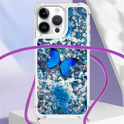 YB Quicksand Series-5 for iPhone 16 Pro Max TPU Case with Lanyard Pattern Print Phone Cover