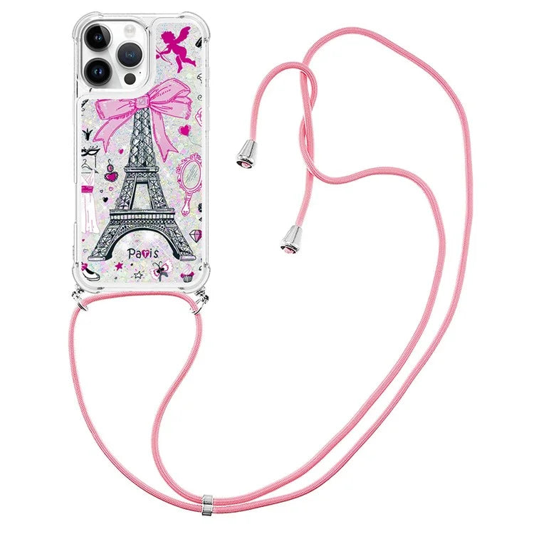 YB Quicksand Series-5 for iPhone 16 Pro Max TPU Case with Lanyard Pattern Print Phone Cover