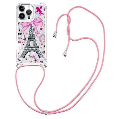 YB Quicksand Series-5 for iPhone 16 Pro Max TPU Case with Lanyard Pattern Print Phone Cover