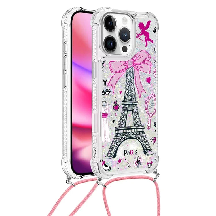 YB Quicksand Series-5 for iPhone 16 Pro Max TPU Case with Lanyard Pattern Print Phone Cover