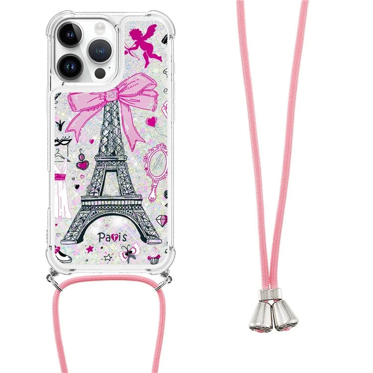 YB Quicksand Series-5 for iPhone 16 Pro Max TPU Case with Lanyard Pattern Print Phone Cover