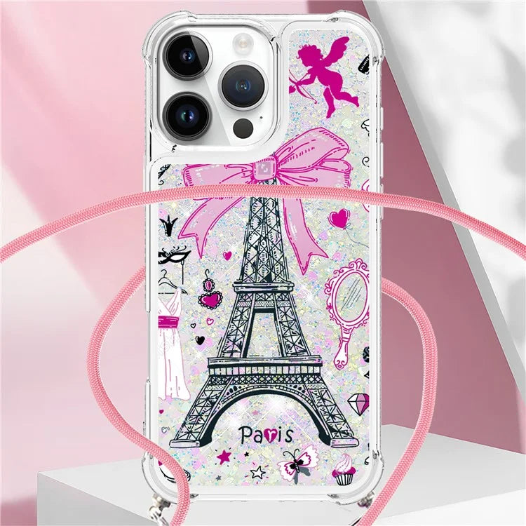 YB Quicksand Series-5 for iPhone 16 Pro Max TPU Case with Lanyard Pattern Print Phone Cover