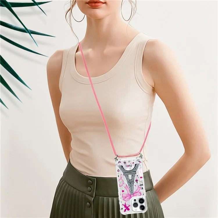 YB Quicksand Series-5 for iPhone 16 Pro Max TPU Case with Lanyard Pattern Print Phone Cover