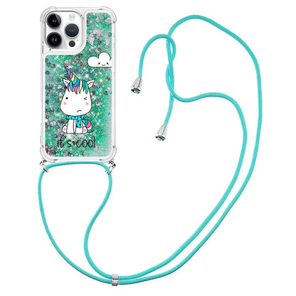 YB Quicksand Series-5 for iPhone 16 Pro Max TPU Case with Lanyard Pattern Print Phone Cover