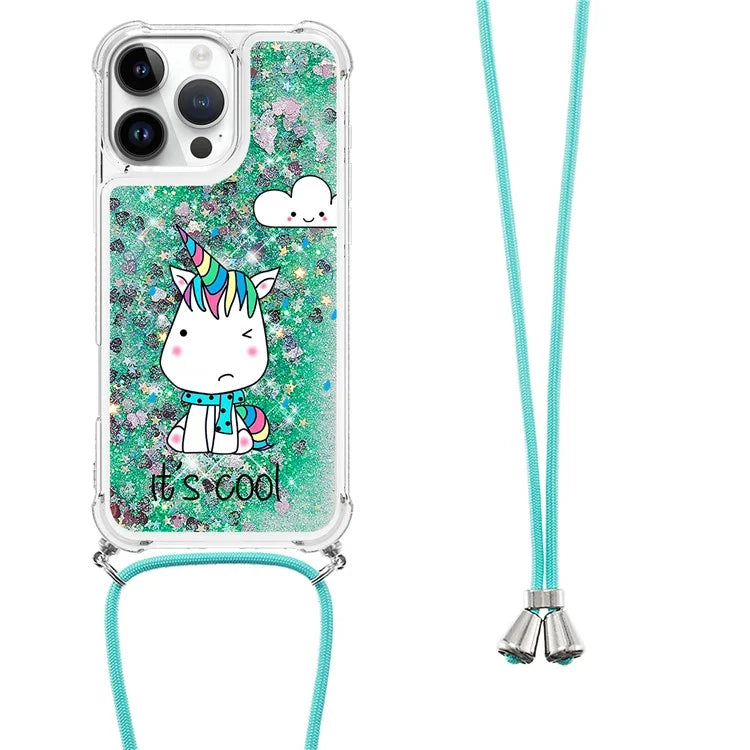 YB Quicksand Series-5 for iPhone 16 Pro Max TPU Case with Lanyard Pattern Print Phone Cover