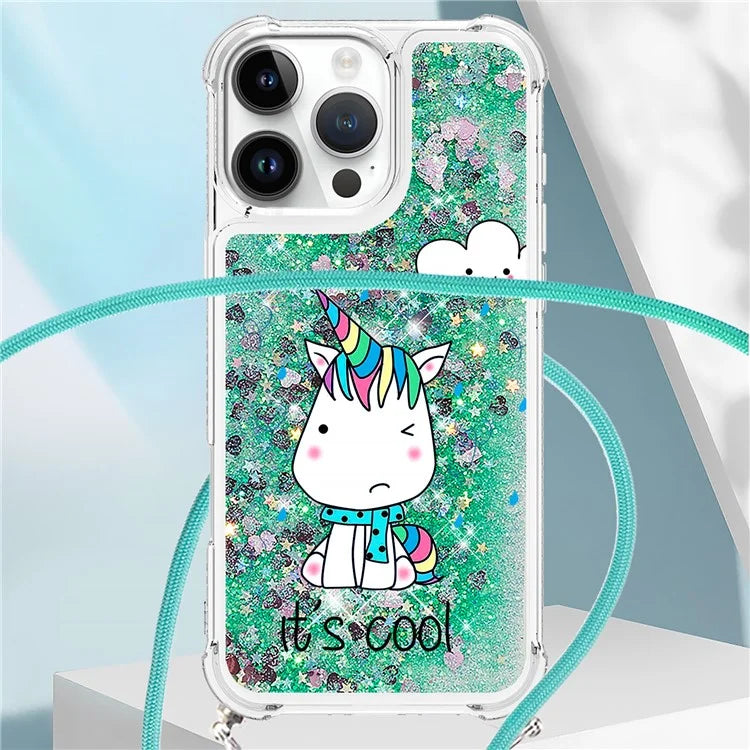 YB Quicksand Series-5 for iPhone 16 Pro Max TPU Case with Lanyard Pattern Print Phone Cover