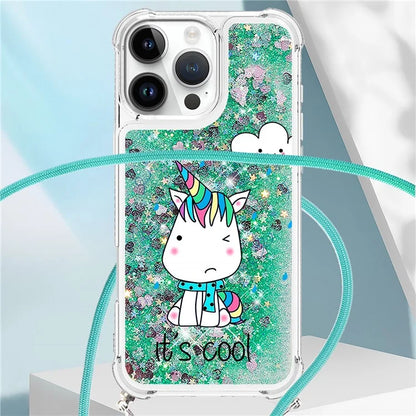 YB Quicksand Series-5 for iPhone 16 Pro Max TPU Case with Lanyard Pattern Print Phone Cover