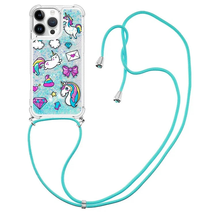 YB Quicksand Series-5 for iPhone 16 Pro Max TPU Case with Lanyard Pattern Print Phone Cover