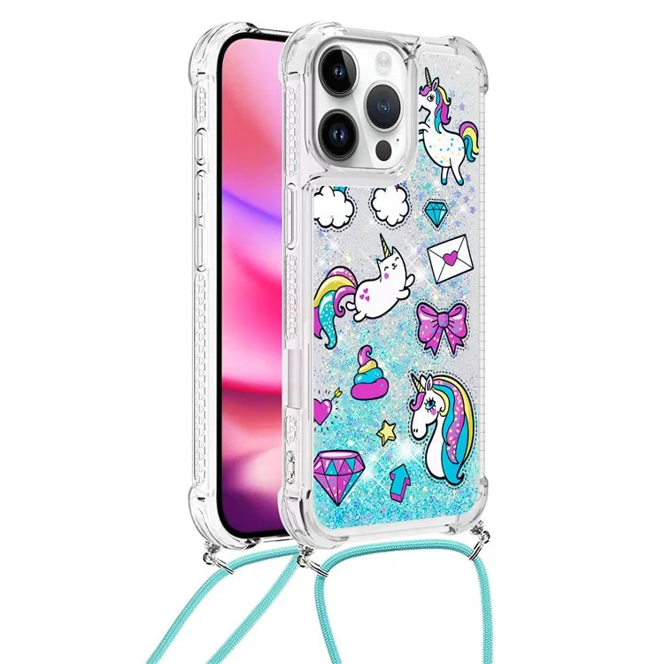 YB Quicksand Series-5 for iPhone 16 Pro Max TPU Case with Lanyard Pattern Print Phone Cover