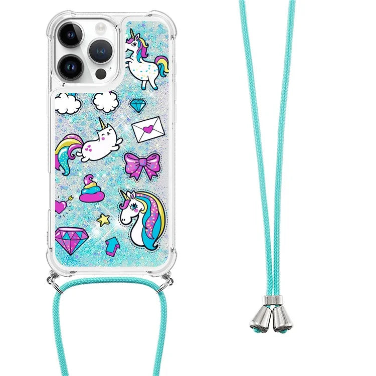 YB Quicksand Series-5 for iPhone 16 Pro Max TPU Case with Lanyard Pattern Print Phone Cover