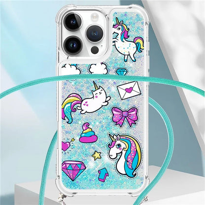 YB Quicksand Series-5 for iPhone 16 Pro Max TPU Case with Lanyard Pattern Print Phone Cover