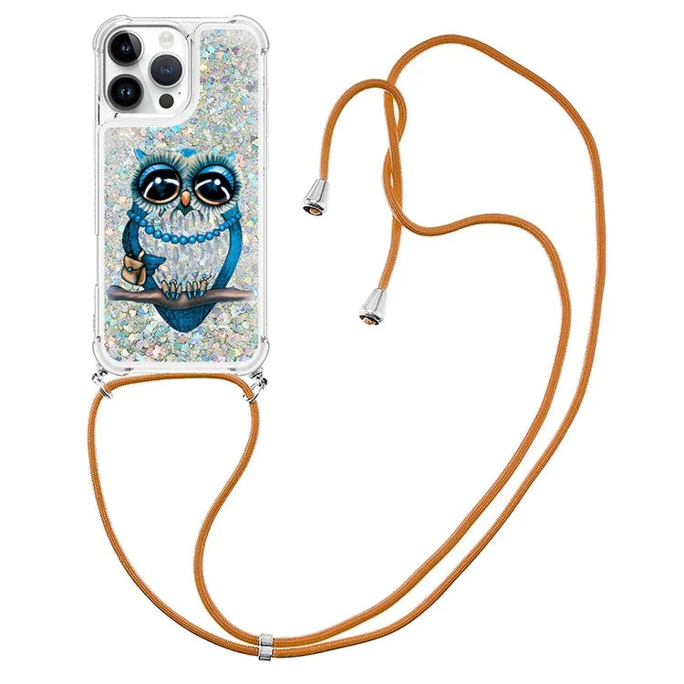 YB Quicksand Series-5 for iPhone 16 Pro Max TPU Case with Lanyard Pattern Print Phone Cover