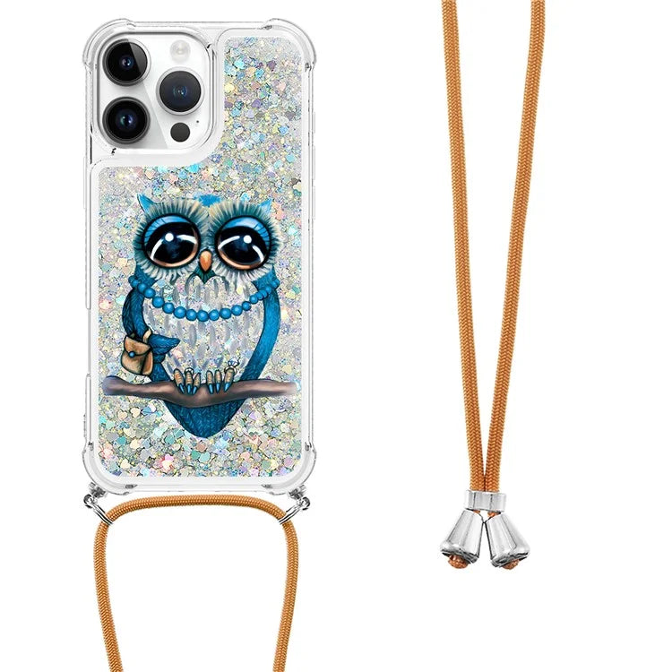 YB Quicksand Series-5 for iPhone 16 Pro Max TPU Case with Lanyard Pattern Print Phone Cover