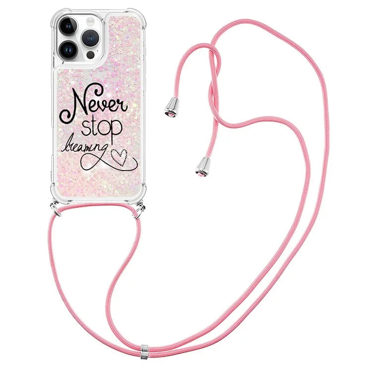 YB Quicksand Series-5 for iPhone 16 Pro Max TPU Case with Lanyard Pattern Print Phone Cover