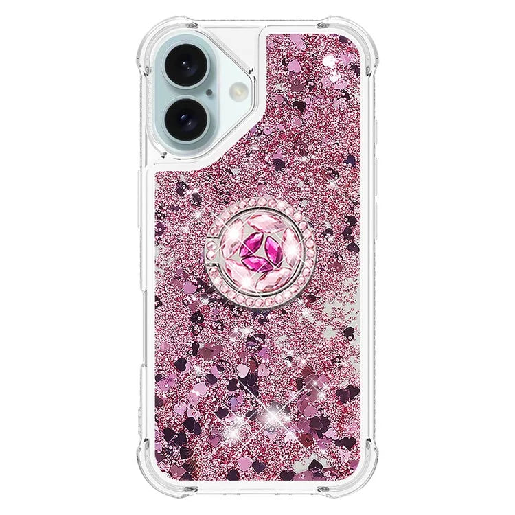 YB Quicksand Series-7 For iPhone 16 Kickstand Case Shiny Sequins TPU Cover