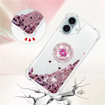 YB Quicksand Series-7 For iPhone 16 Kickstand Case Shiny Sequins TPU Cover