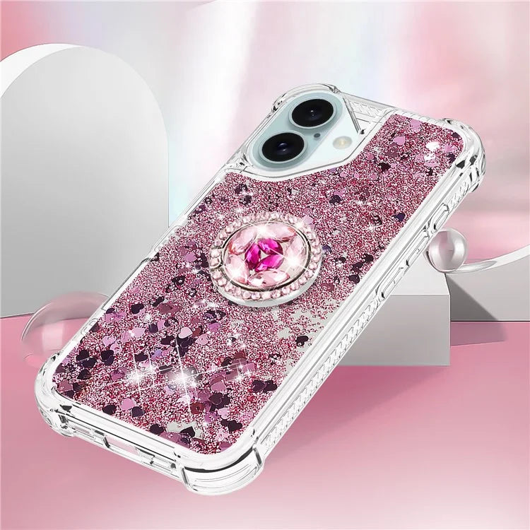 YB Quicksand Series-7 For iPhone 16 Kickstand Case Shiny Sequins TPU Cover