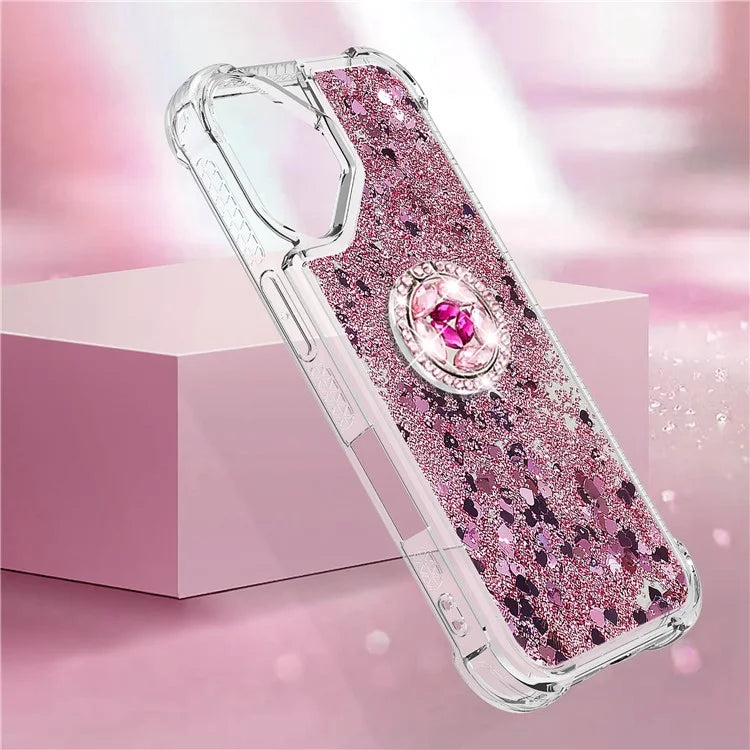 YB Quicksand Series-7 For iPhone 16 Kickstand Case Shiny Sequins TPU Cover