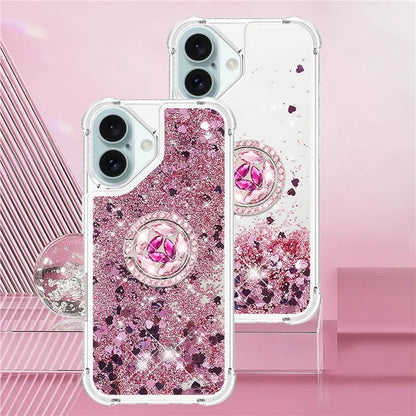 YB Quicksand Series-7 For iPhone 16 Kickstand Case Shiny Sequins TPU Cover