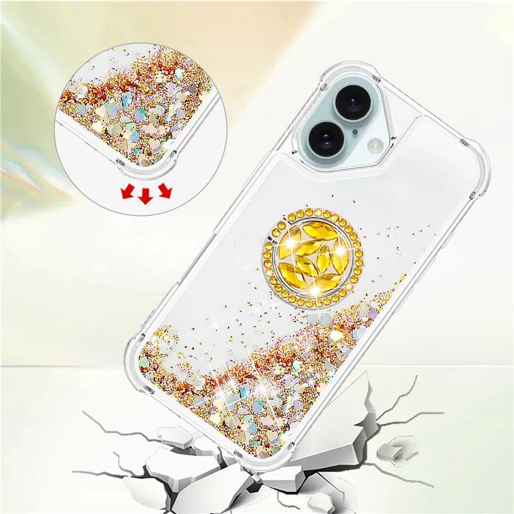YB Quicksand Series-7 For iPhone 16 Kickstand Case Shiny Sequins TPU Cover