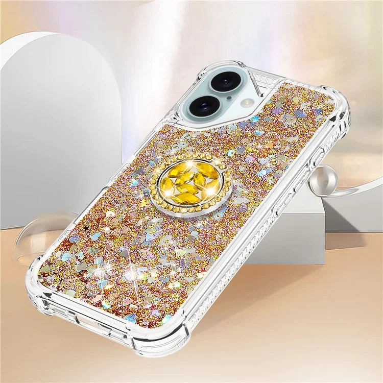 YB Quicksand Series-7 For iPhone 16 Kickstand Case Shiny Sequins TPU Cover