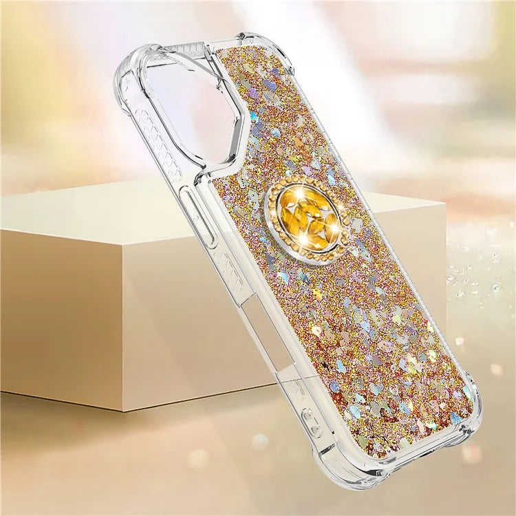 YB Quicksand Series-7 For iPhone 16 Kickstand Case Shiny Sequins TPU Cover