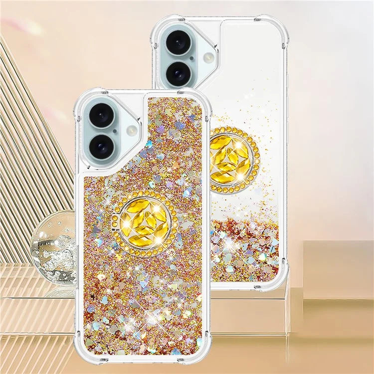 YB Quicksand Series-7 For iPhone 16 Kickstand Case Shiny Sequins TPU Cover