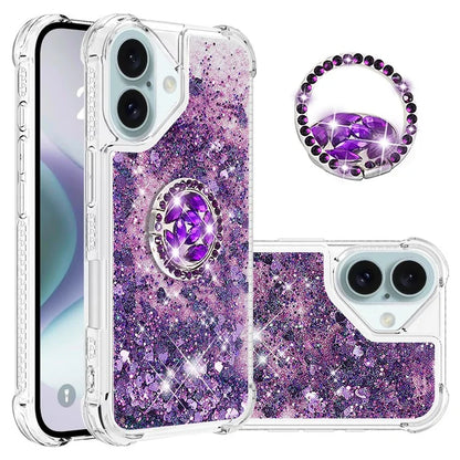 YB Quicksand Series-7 For iPhone 16 Kickstand Case Shiny Sequins TPU Cover