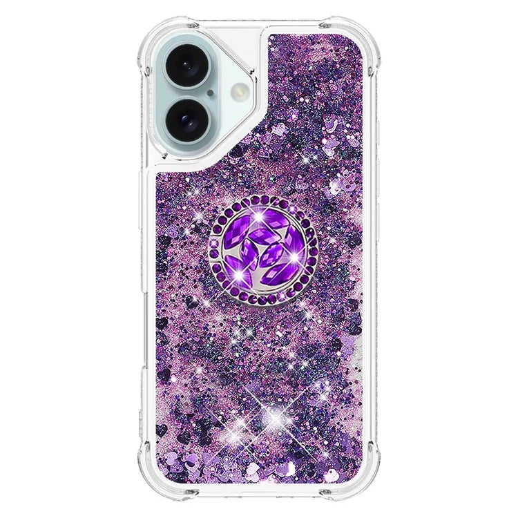 YB Quicksand Series-7 For iPhone 16 Kickstand Case Shiny Sequins TPU Cover