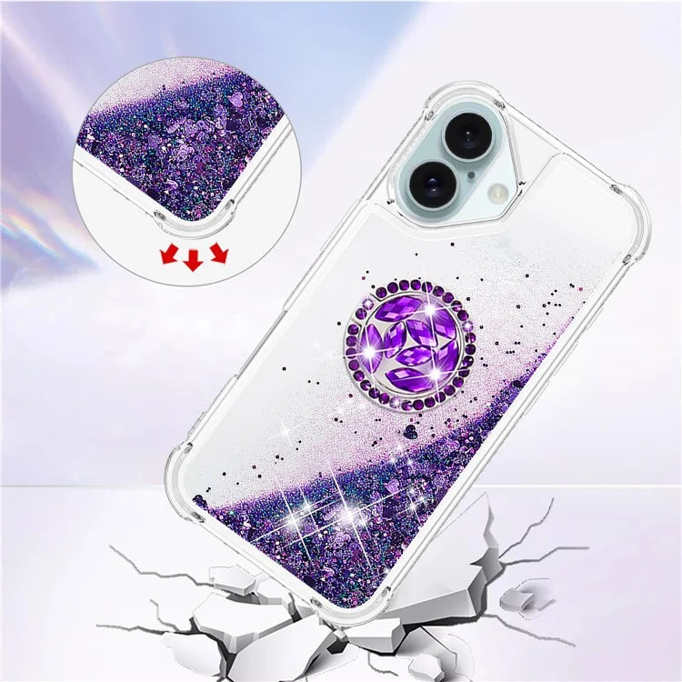YB Quicksand Series-7 For iPhone 16 Kickstand Case Shiny Sequins TPU Cover