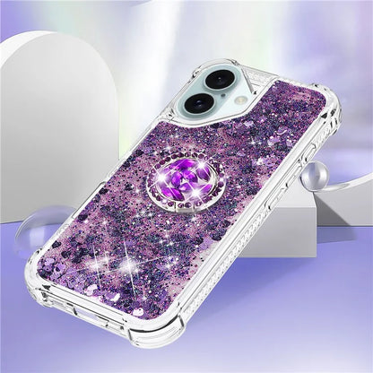 YB Quicksand Series-7 For iPhone 16 Kickstand Case Shiny Sequins TPU Cover