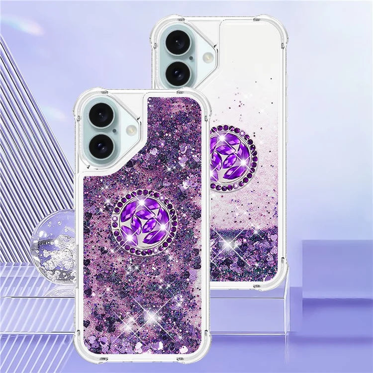 YB Quicksand Series-7 For iPhone 16 Kickstand Case Shiny Sequins TPU Cover
