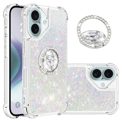 YB Quicksand Series-7 For iPhone 16 Kickstand Case Shiny Sequins TPU Cover