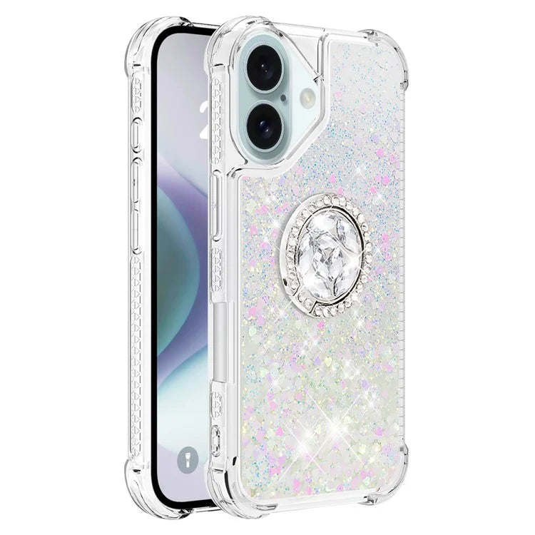YB Quicksand Series-7 For iPhone 16 Kickstand Case Shiny Sequins TPU Cover