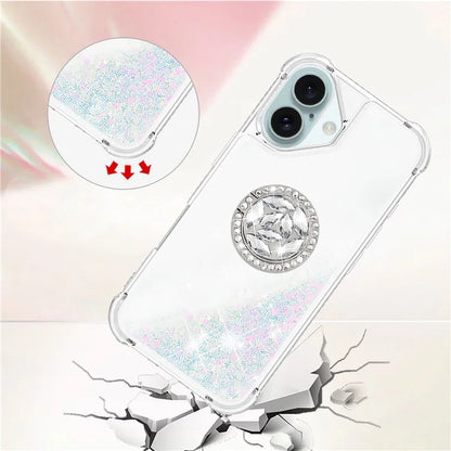 YB Quicksand Series-7 For iPhone 16 Kickstand Case Shiny Sequins TPU Cover