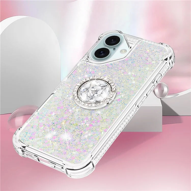 YB Quicksand Series-7 For iPhone 16 Kickstand Case Shiny Sequins TPU Cover